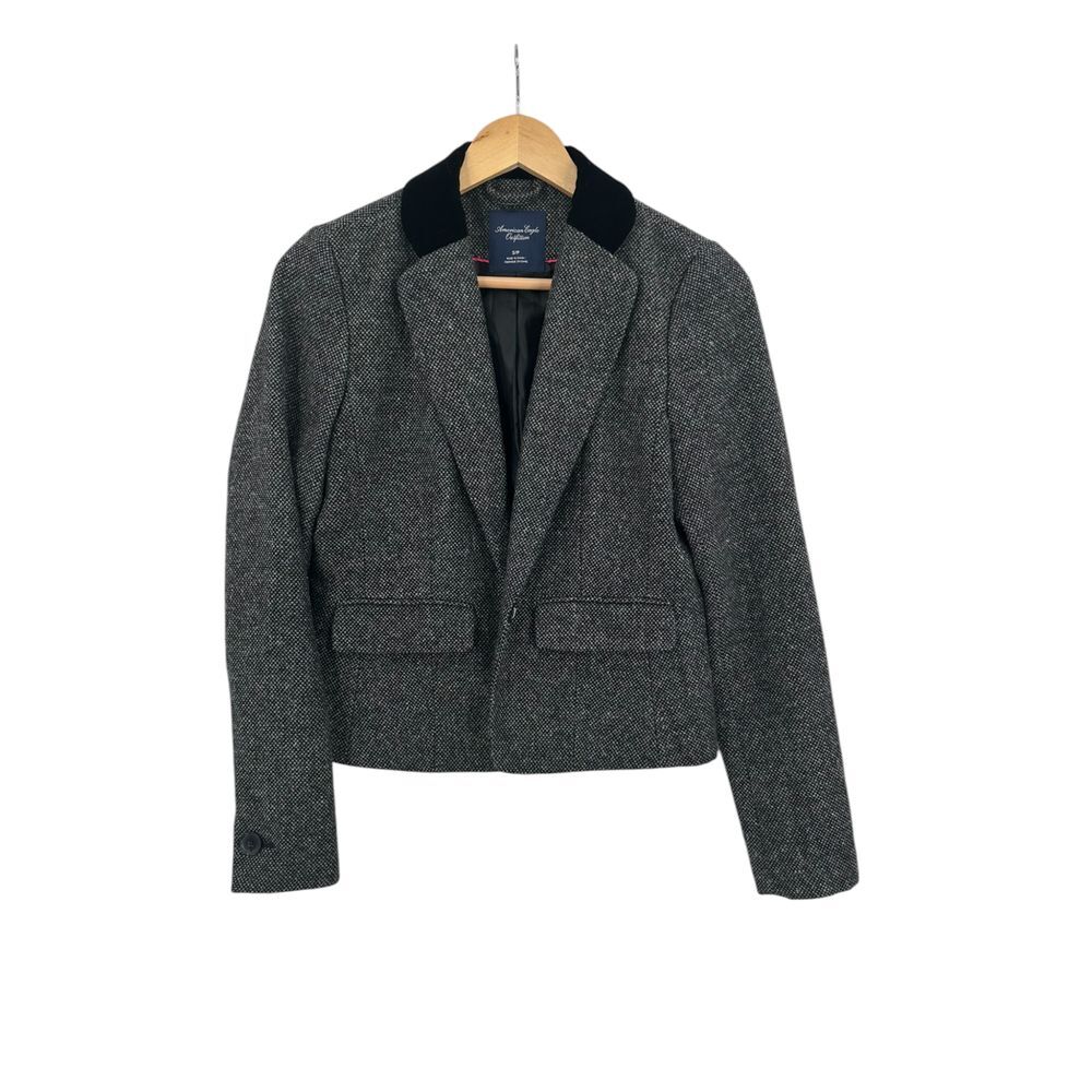 American Eagle Tweed‎ Blazer Velvet Collar Womens Size S Business Career Work
